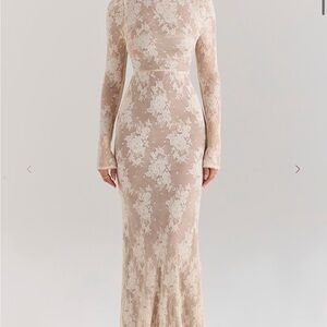 Elegant Lace Long Sleeve Dress in Cream